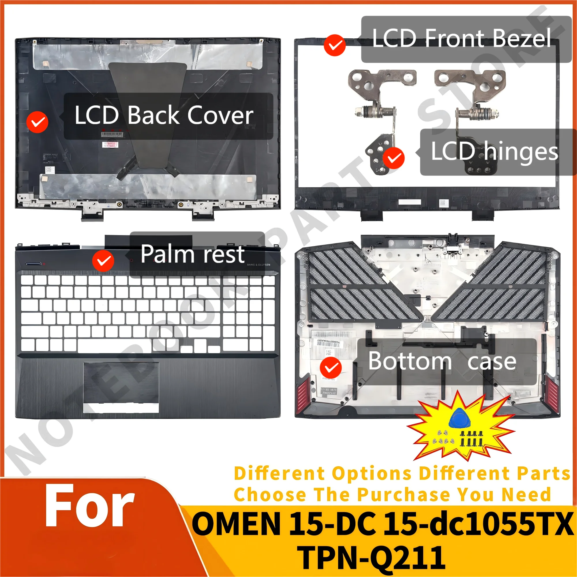 

New Covers For Omen 15-DC 15-dc1055TX TPN-Q211 Laptop LCD Back Cover Bezel Palmrest Bottom Hinges Repair Black