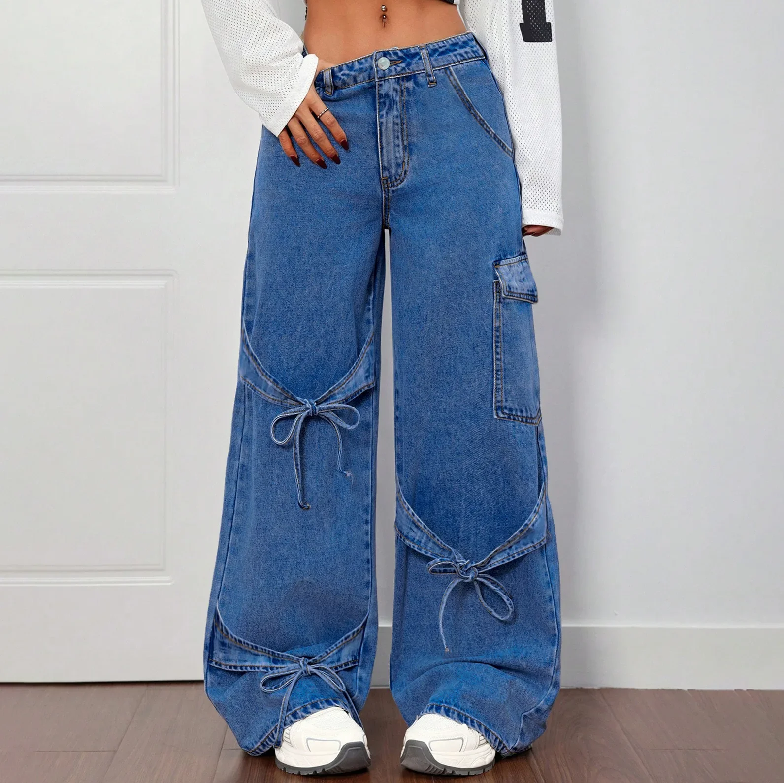 Casual Straight Leg Wide Leg Jeans Women's Workwear Style Design Cross-Border Loose Fit Trousers Mid Waist from Mainland China
