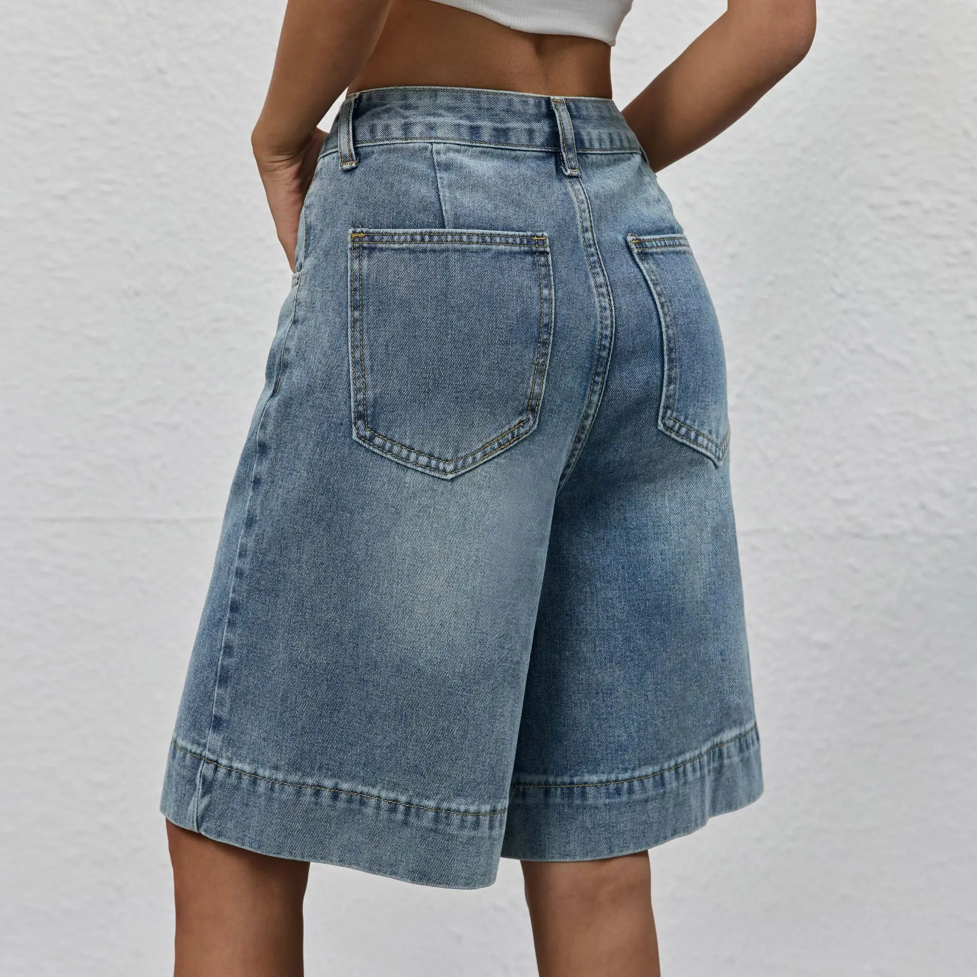 Shorts Female Jeans Summer Wide Leg Loose Fit High Waist Denim Shorts Women's Denim Five Points Mid Length Trousers