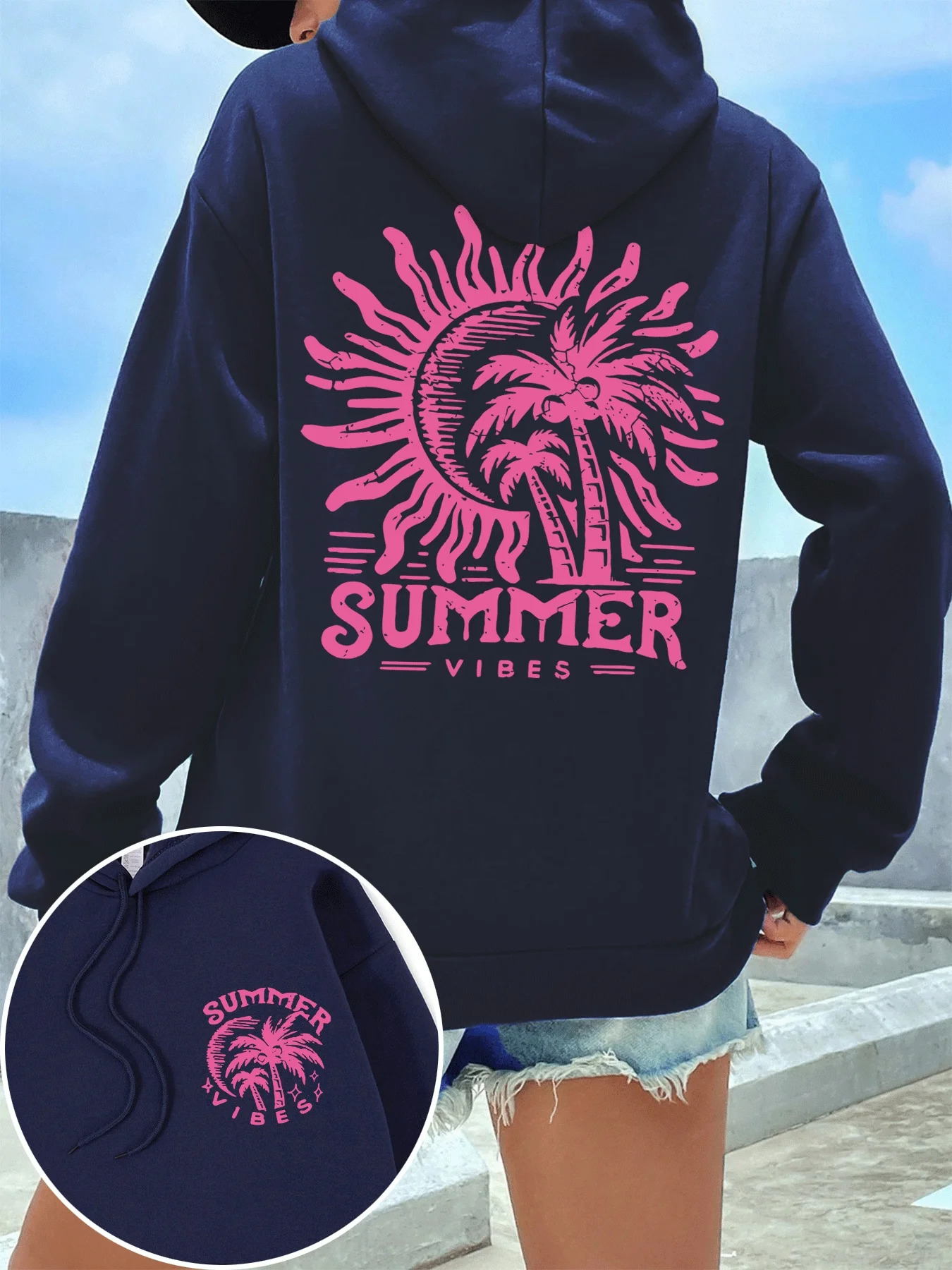 

Женская толстовка с принтом кокосовой пальмы Summer Vibes, осенняя свободная толстовка с капюшоном, повседневный винтажный пуловер Y2K, флисовая универсальная спортивная одежда