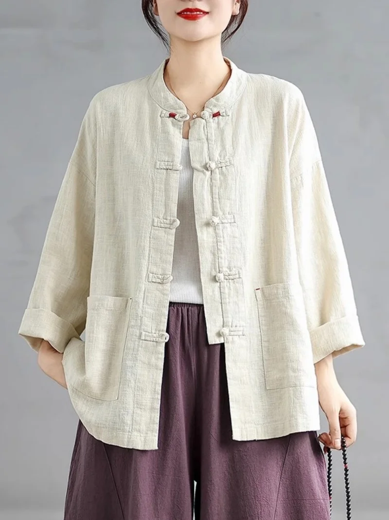 

Литературная рубашка с длинными рукавами для женщин, осень 2024, ретро-дизайн, свободный топ в китайском стиле, универсальная куртка W802