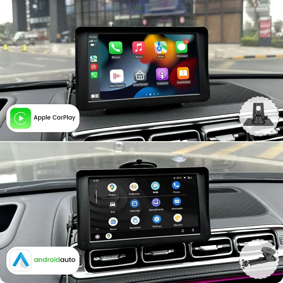 Vehicle Monitor AHD 7 Inch Wireless Full HD Touch Screen Car Monitor Apple Carplay Android Auto Auto Multimedia Video Player