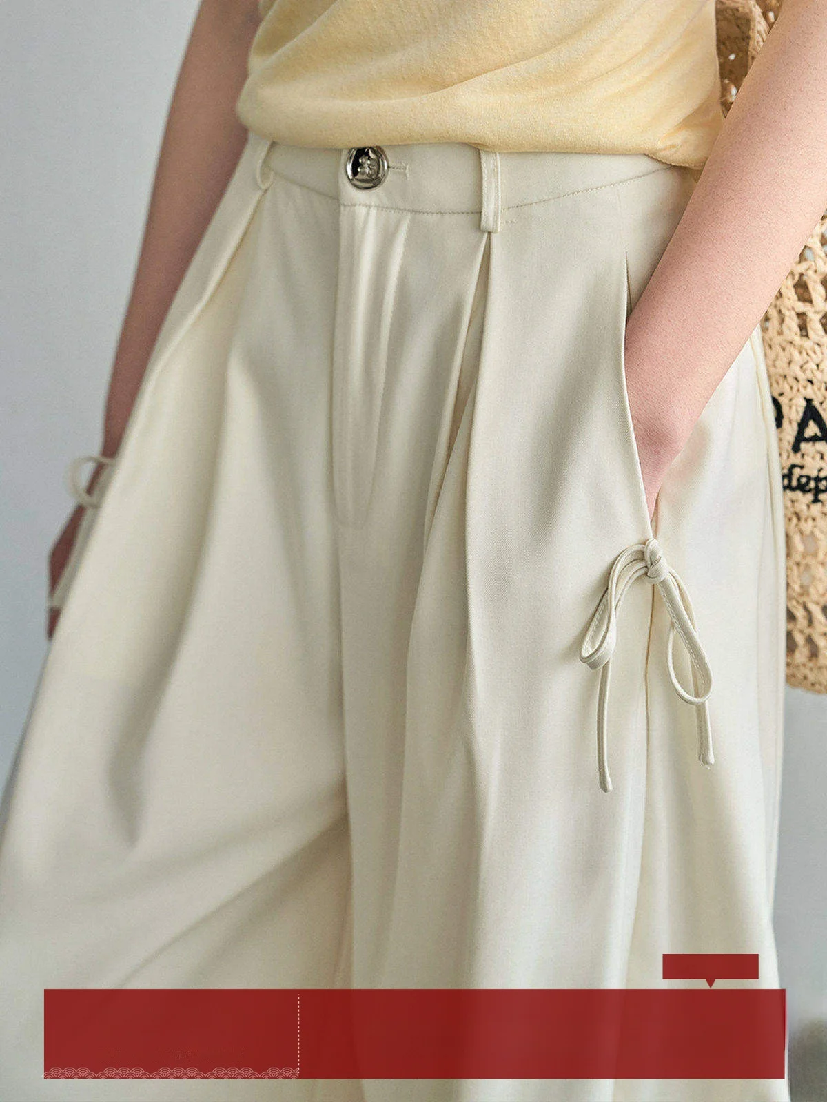 

MoZao High Waist Suit Style Belted Straight Leg Casual Pants Women's Beige Summer New Loose Slimming Wide Leg Trousers