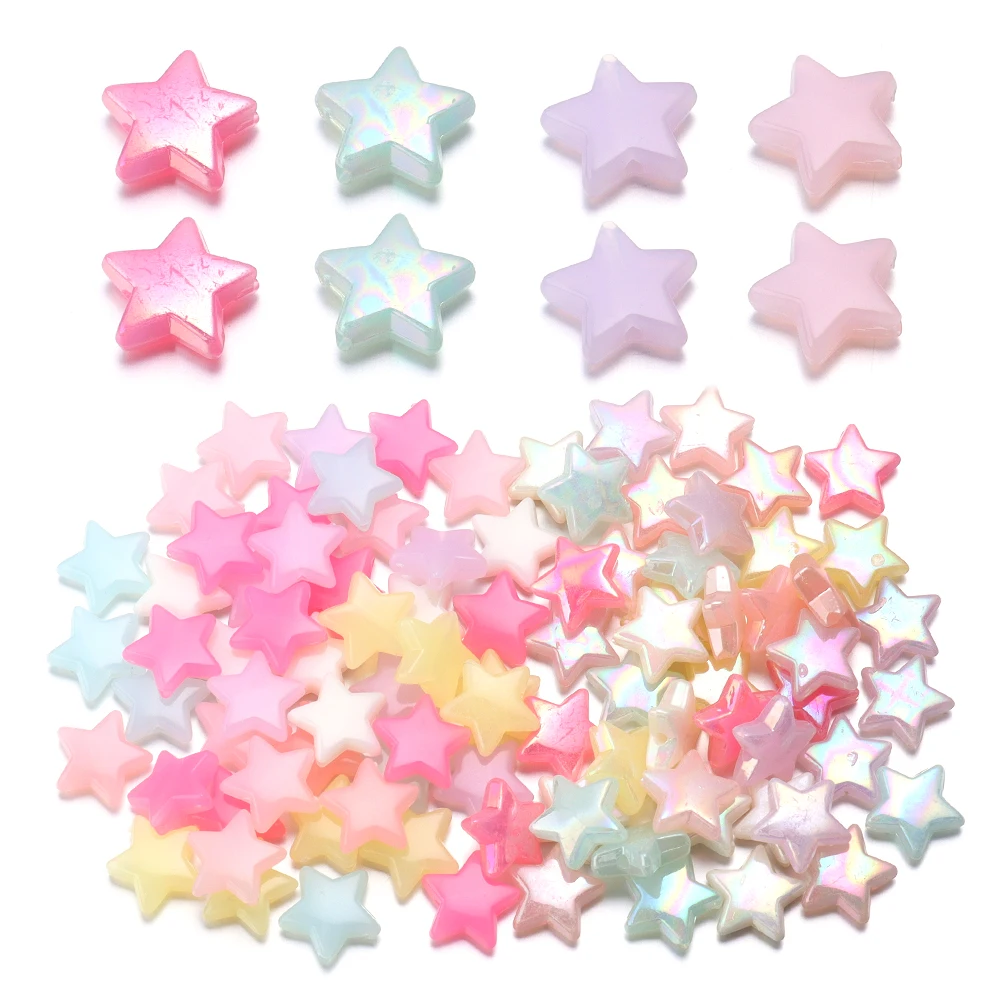 100 Pcs/Lot Mixed Acrylic Coated Jelly Pentagram Vertical Hole Beads Loose Beading For Jewelry DIY Bracelet Necklace Making