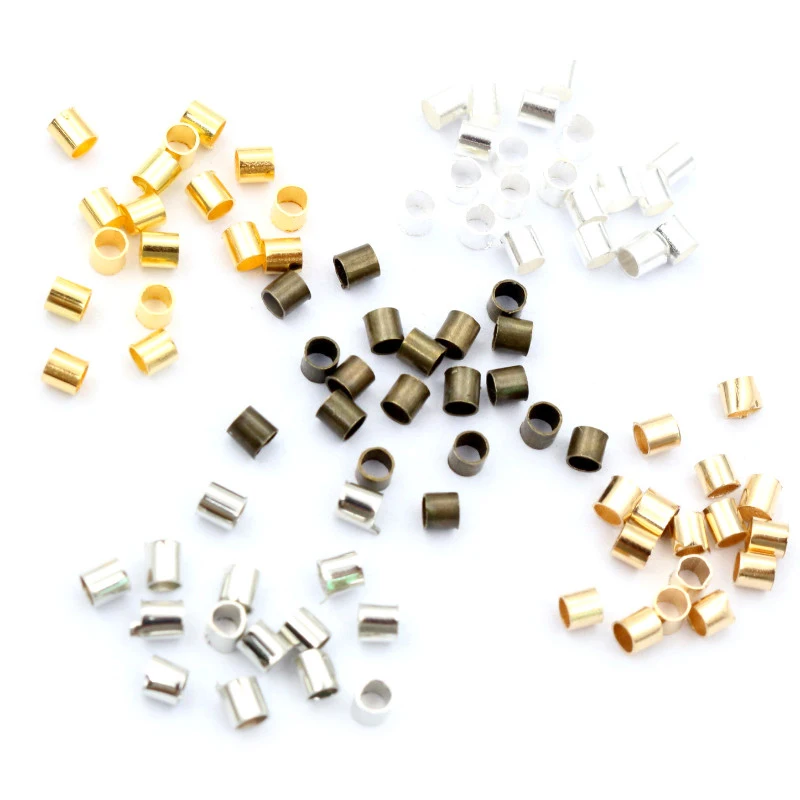 500pcs 1.5 2.0mm Gold Silver Color Tube Crimp End Beads Stopper Spacer Beads For DIY Necklace Jewelry Making Findings Supplies