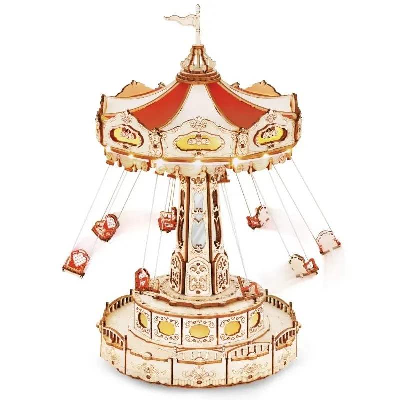 3D Wooden Puzzle Music Box Amusement Park Model DIY Assembly Kit Creative Gift for Teens Kids Over 14 Years
