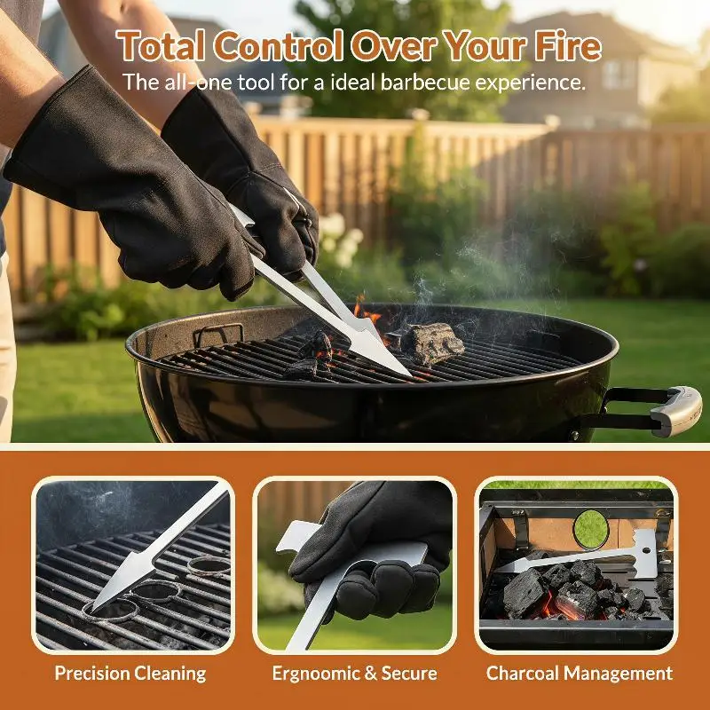 BBQ Grill Grate Scraper 1Pcs Galvanized Steel Rust Proof Durable Cleaning Tool for Outdoor Camping Holiday Barbecue Party