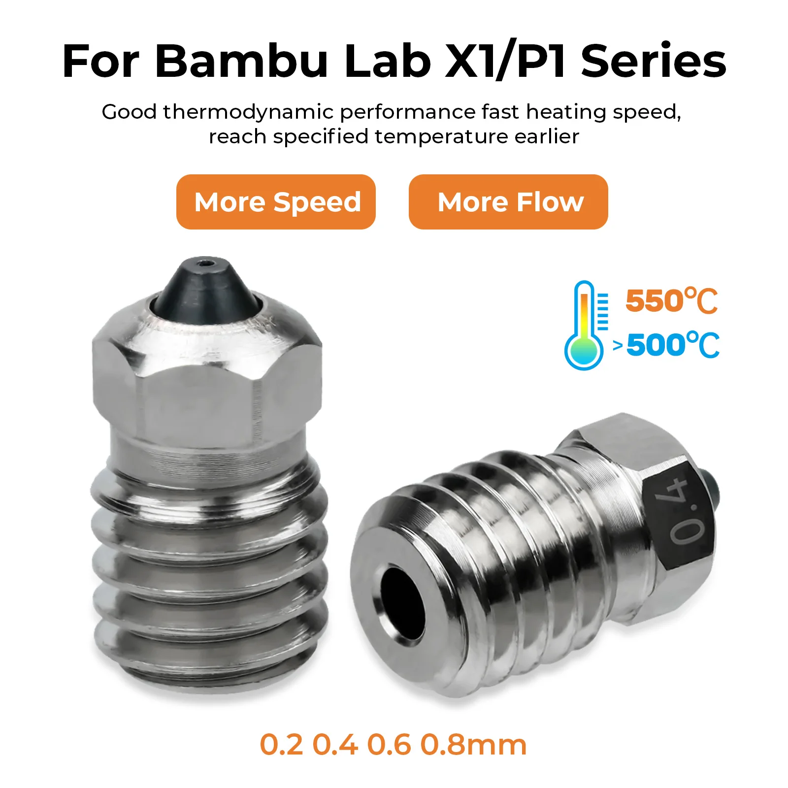 

Биметаллическое черное сопло из закаленной стали для Bambu Lab X1 Series/P1 Series 0,2/0,4/0,6/0,8 мм сопло для деталей принтера Bambulab X1C