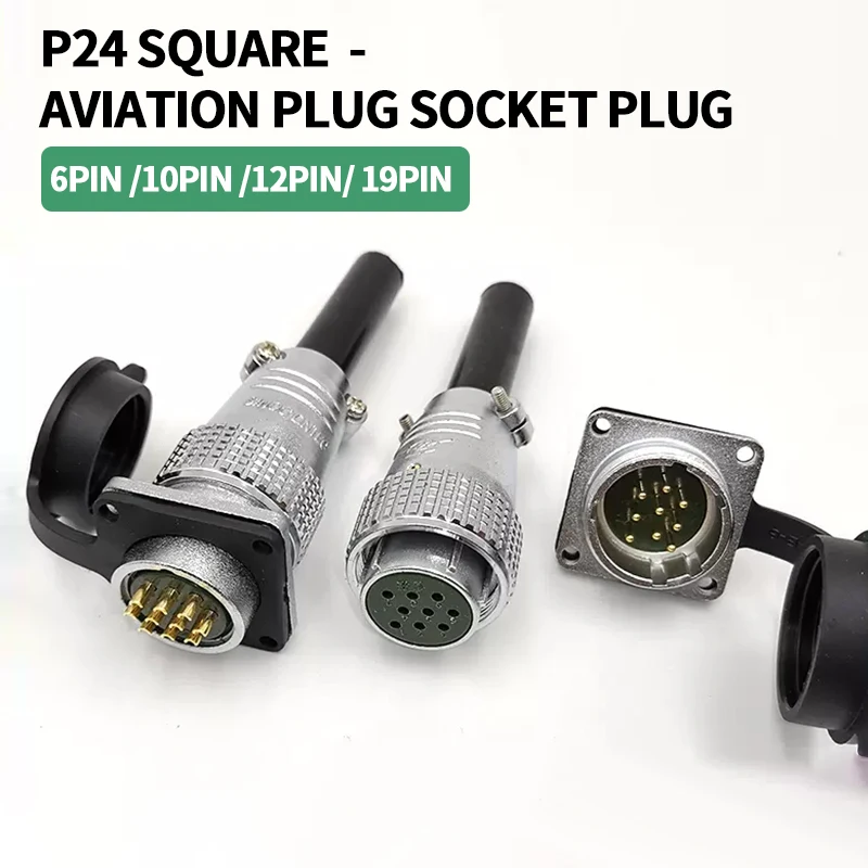 PLS24 aviation plug socket P24 6pin 10 pin 12pins 19P male female docking square flange industrial connector