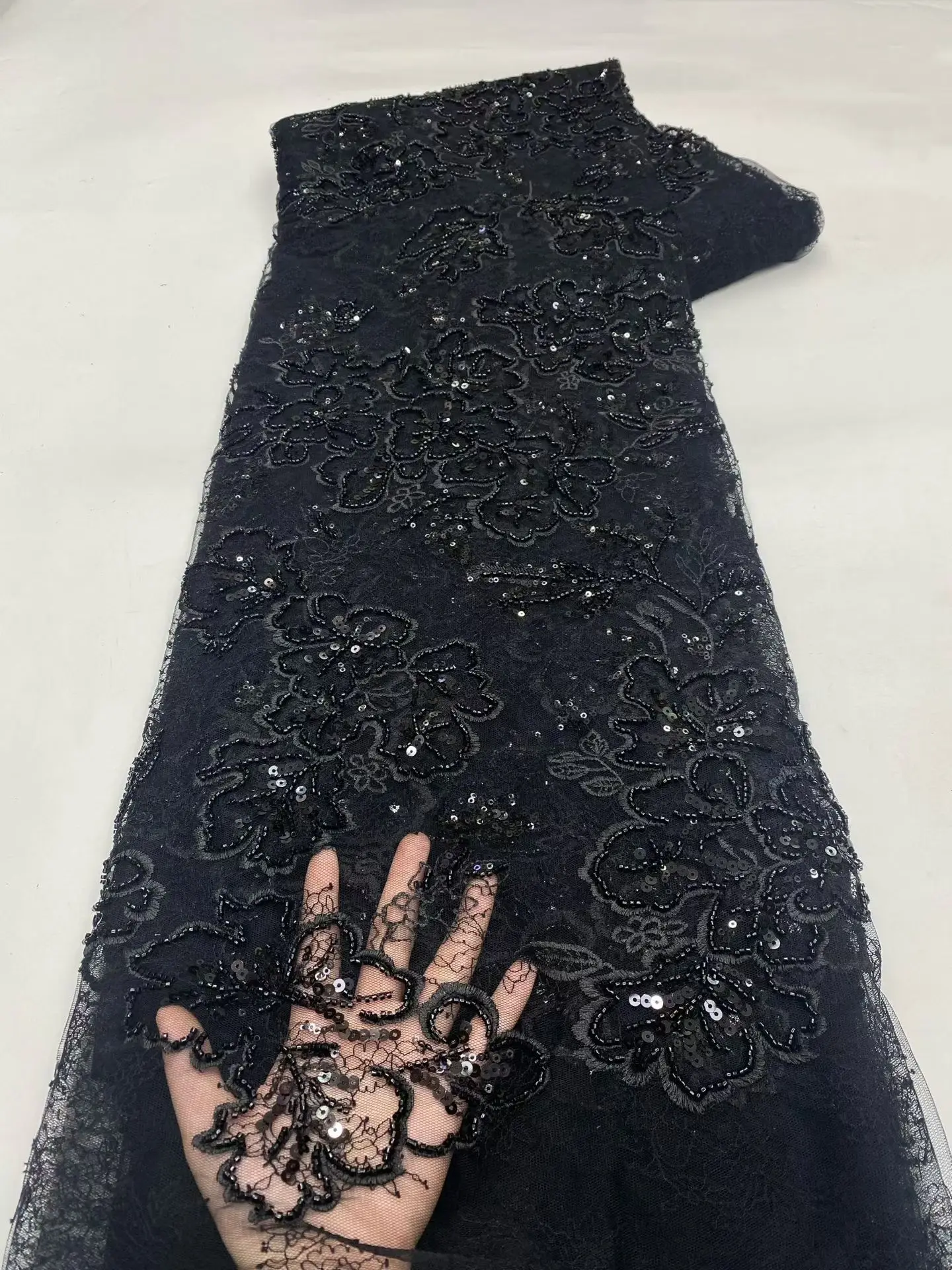 

Wholesale 2026 Nigerian High-Quality Tulle Lace Fabric with Beads and Sequins African Mesh Net for Dress