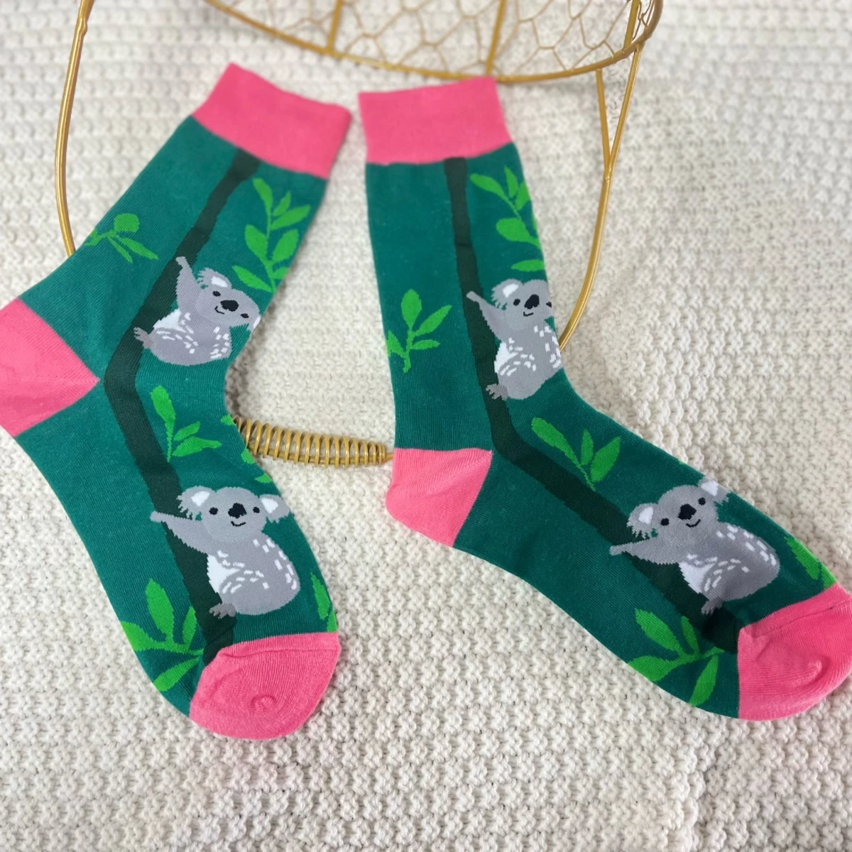 1 Pair Womens Cute Cotton Koala Pattern Novelty Mid Tube Socks Suit In All Seasons For Daily