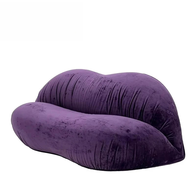 Purple lip sofa solid wood frame high density sponge plush fabric interior