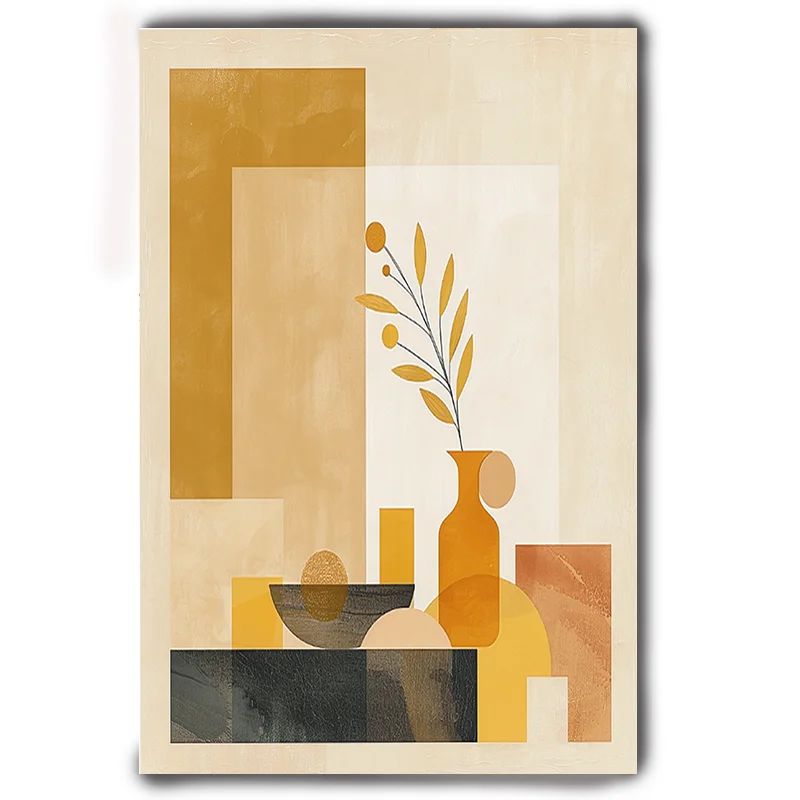 Maaltijd Tijd Abstracte Geometrische Elementen Natuur Geïnspireerd Poster Pastel Kleurenpalet Home Decor Decoratief schilderij