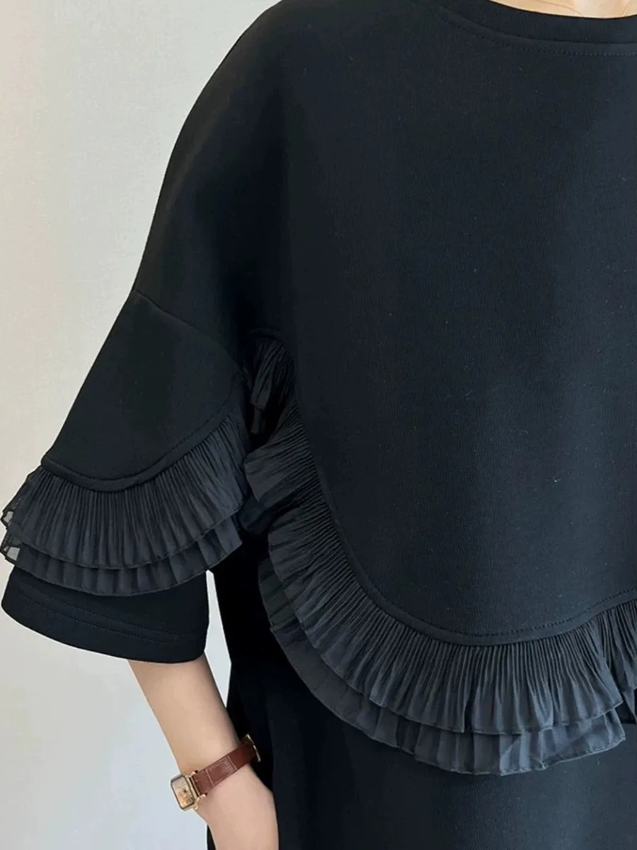 Lâche décontracté ort Sve t-shirt Dr grande taille femmes coréennes Sle été nouveau Faion a-ligne jupe h-ape couleur Pure