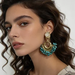 Vintage Handmade Beaded Earring For Women Boho Jewelry Resin Stone Statement Jewelry Bohemian Ear Ring Drop Earrings