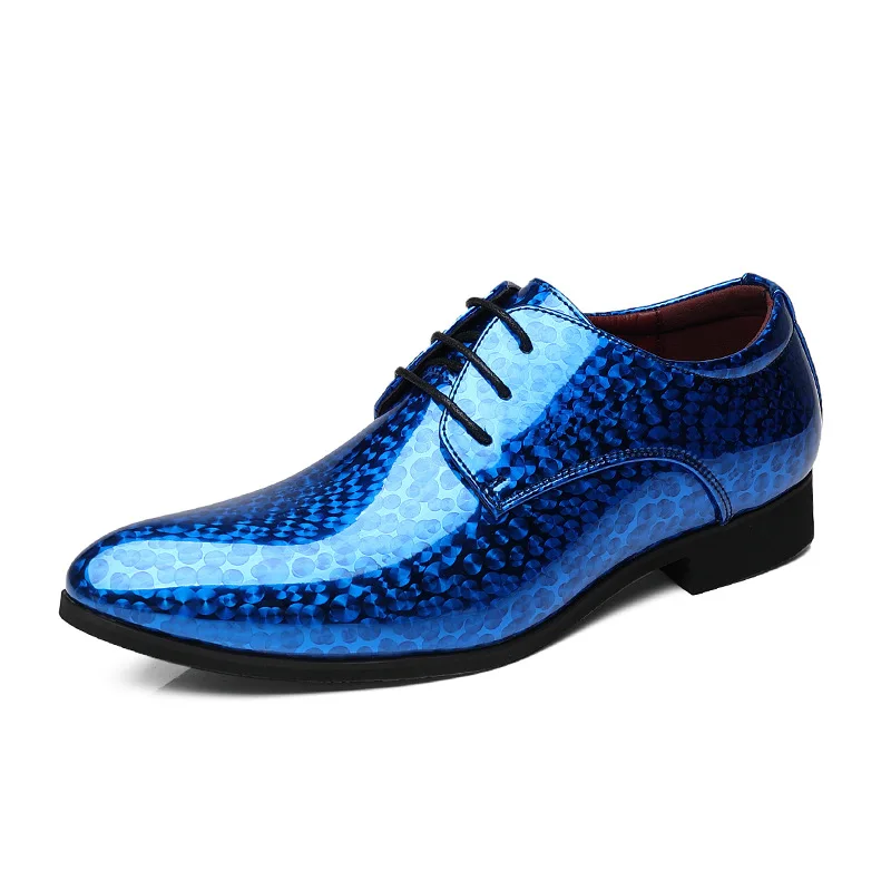 Trending Classic Men Dress Shoes For Men Oxfords Patent Leather Shoes Lace Up Formal Black blue Leather Wedding Party Shoes