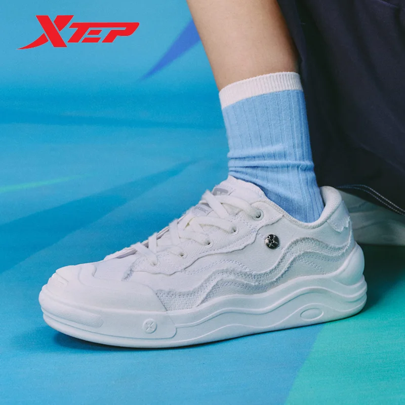 Xtep Skateboarding Shoes For Women 2024 Summer Durability Skate Shoes Cozy Fuzz Retro Everyday Comfortable Sneakers 876218310020