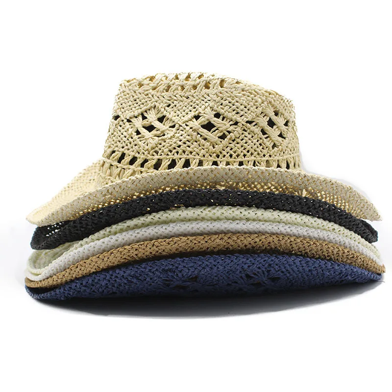 Malanhua Hand woven Hollow Cowboy Straw Hat for Men and Women Summer Sunscreen Hat Western Cowboy Straw Hat