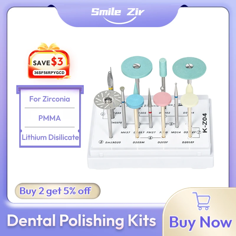 

Dental Polishing Finishing Kits Grinding Polisher Burs Set for Zirconia Lithium Disilicate Glass Ceramic PMMA Crown Dental Lab