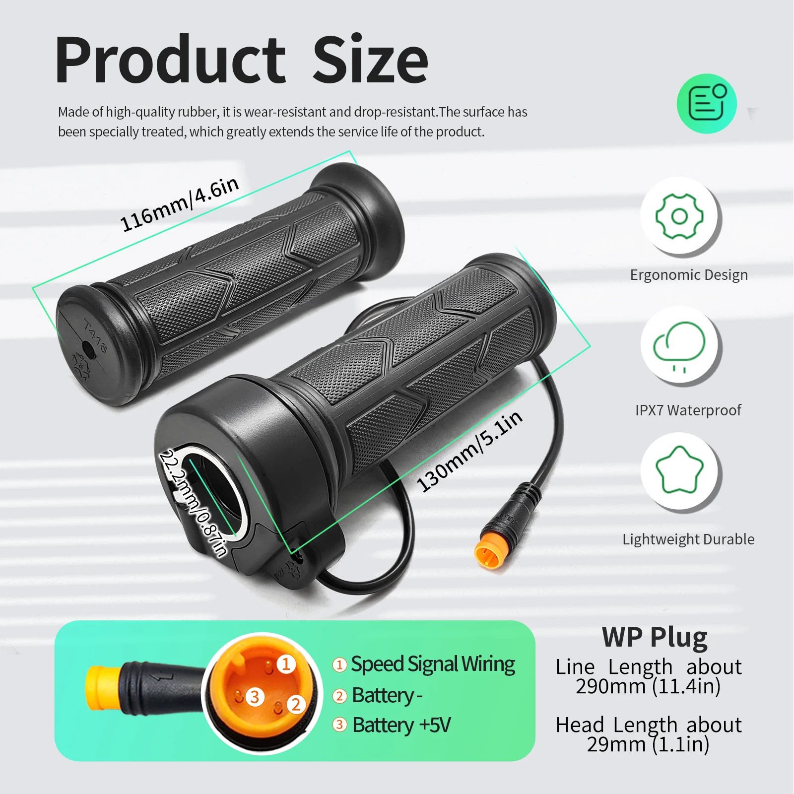 전기 자전거 WUXING 192X 풀 트위스트 스로틀 오른쪽 핸들 스로틀 방수/SM 커넥터 전기 자전거나 전동 스쿠터용