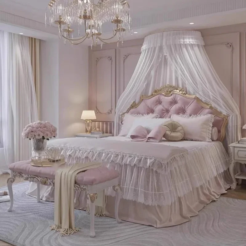 180x200cm French Entry Lux Fantasy Girl Princess Bed Girls' European-Style Solid Wood Fabric Bed American Bedroom Double Bed