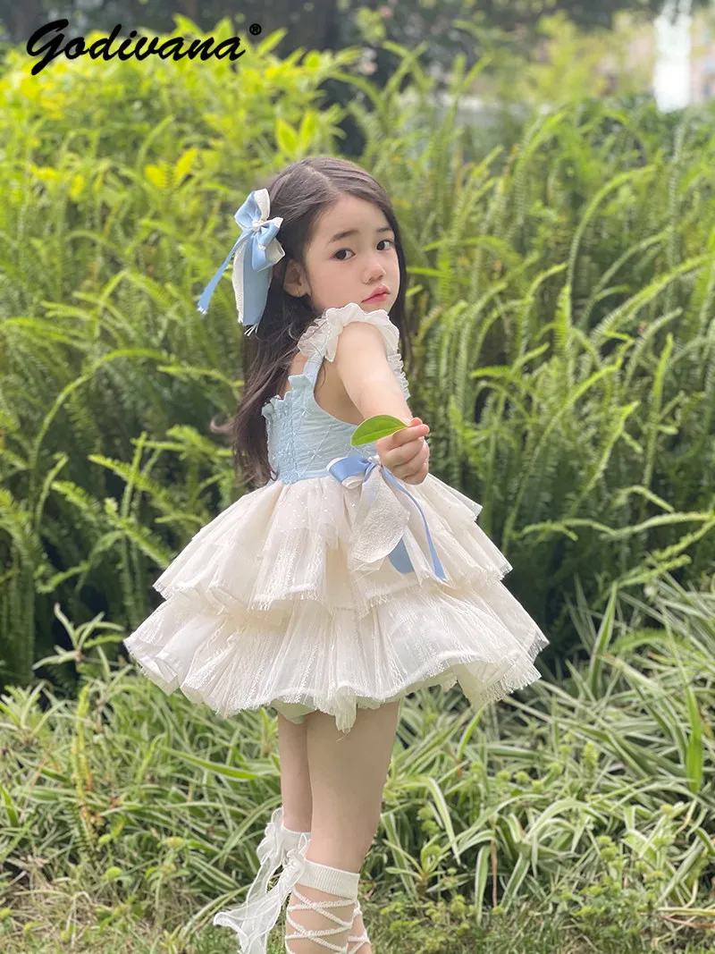 

Cute and Sweet Baby Girls New Summer Lace Tutu skirt Kids Fashion Sleeveless Ruffle Trim Slip Top Tulle Ball Gown Princess sets