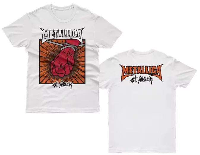 2026 New READY STOCK Top Quality Metal Band Shirt Custom Print Streetwear Metallica St Anger White Vintage Tshirt Men