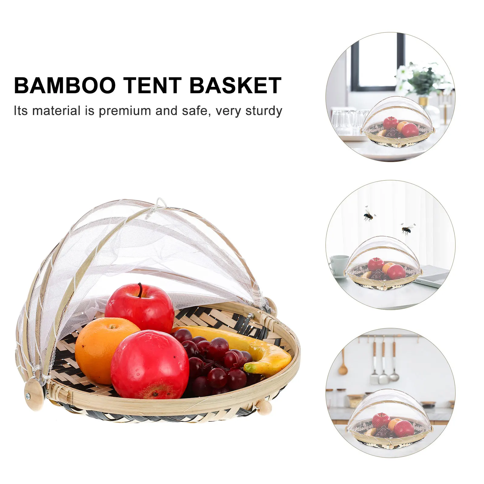 

Bamboo Food Storage Basket Woven Container Tent Screen Dust Cover Hygienic Safe Sturdy Long Term Use Small Size Practical