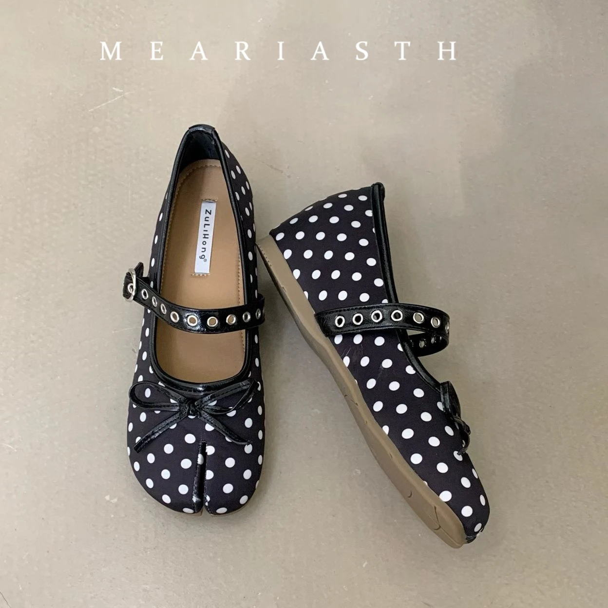 

Elegant Dot satins Bowknot Ballerina Women Ballet Flat Split Toe Comfort Slip-On Ladies Loafers Leather Single Mules tabi Shoes