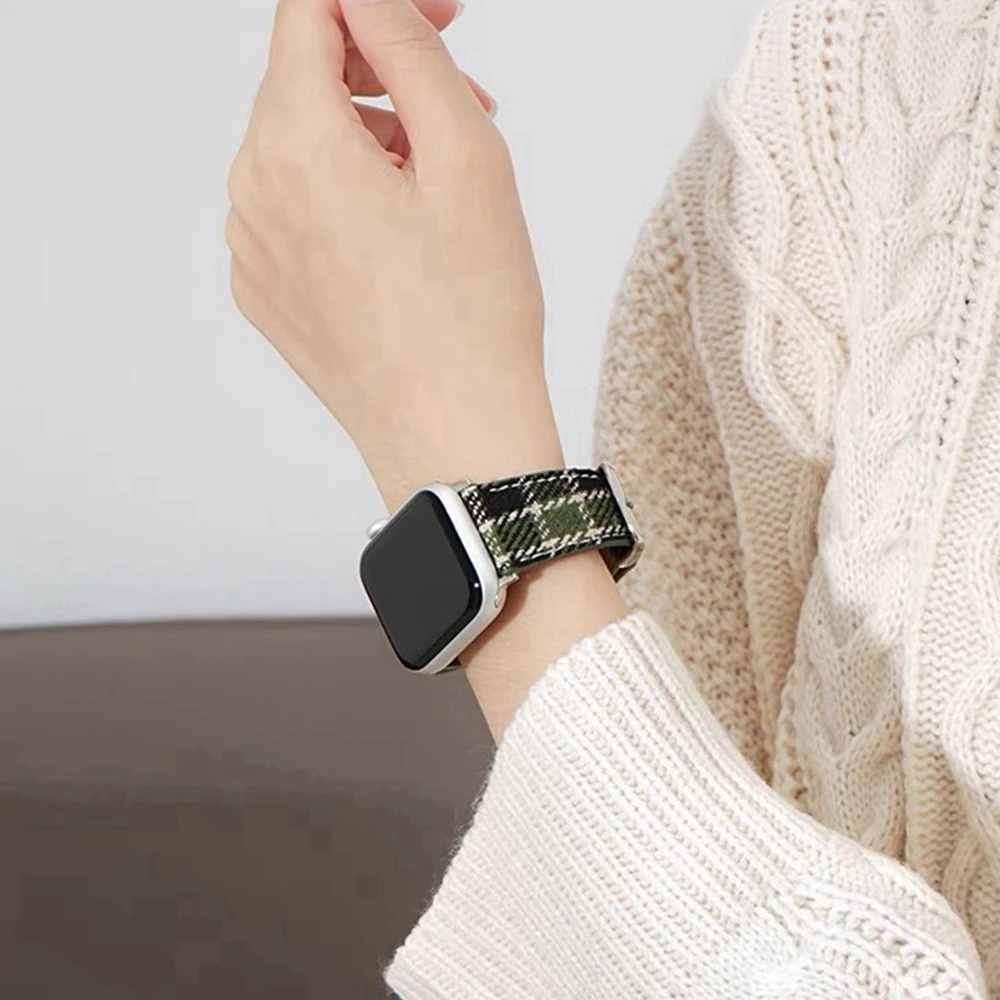 Cute Maillard Wool Plaid Braid Strap For Apple Watch 44mm 40 45 41 49 42 38 Winter band For Ultra Series 9 8 SE 7 6 5 4 3