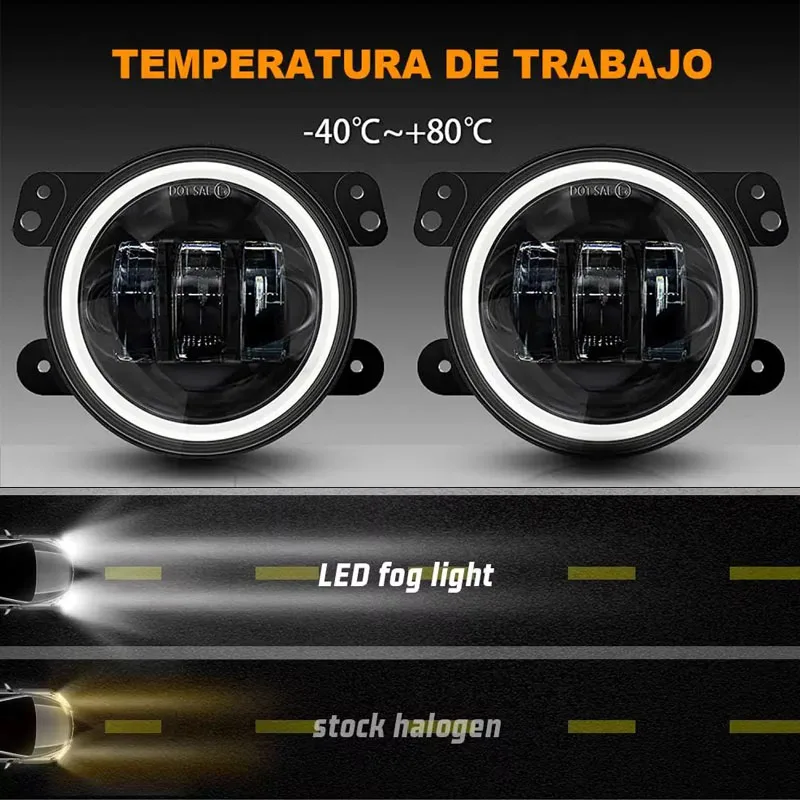 60W 4 Inch LED Fog Lights Car Driving Lights With White Halo Ring DRL Amber Turn Signal Lamp for Jeep Wrangler JK TJ Dodge