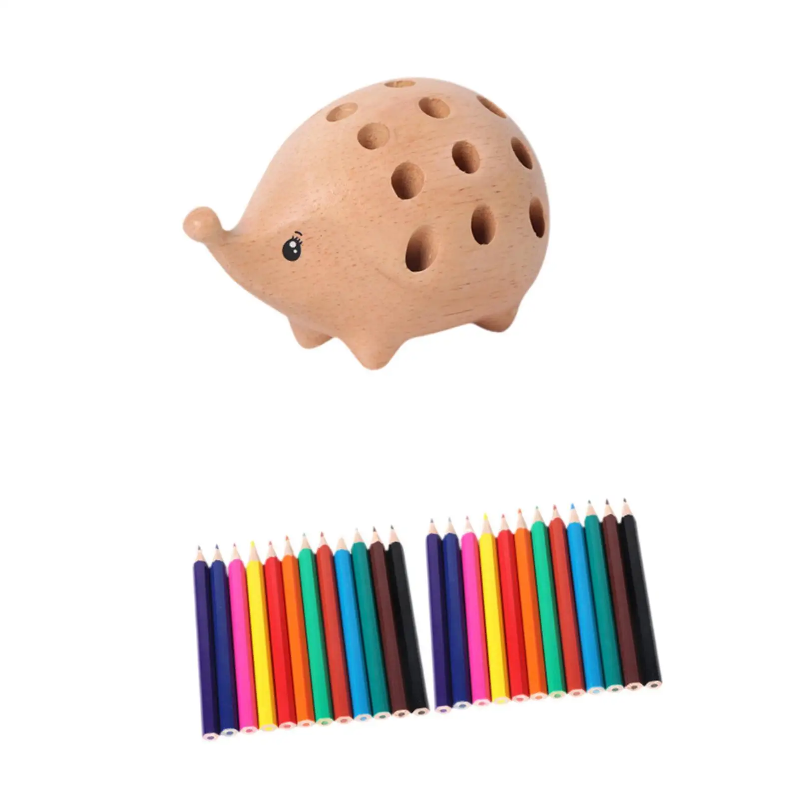 Multi Purpose Pencil Holder Wooden Hedgehog Desk Organizer for Stationery Makeup Brushes and Gifts