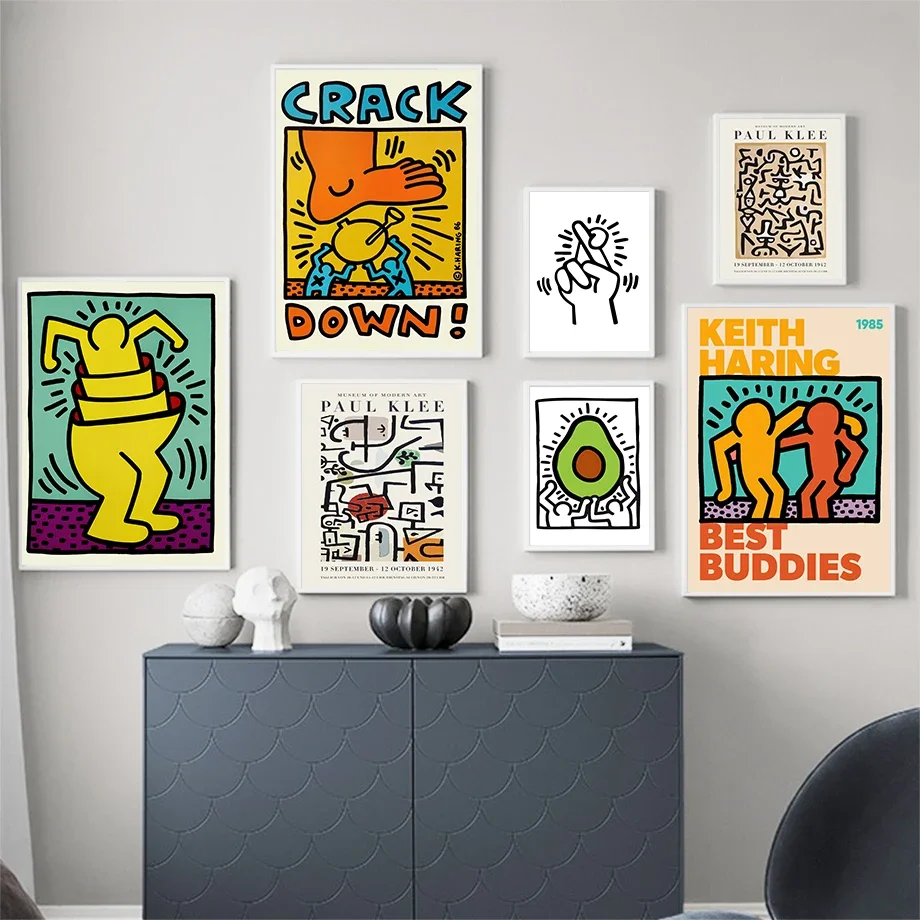 Wall Art Canvas Painting Yellow Mark Boy Sign Avocado Haring Nordic Posters And Prints Wall Pictures For Living Room Salon Decor