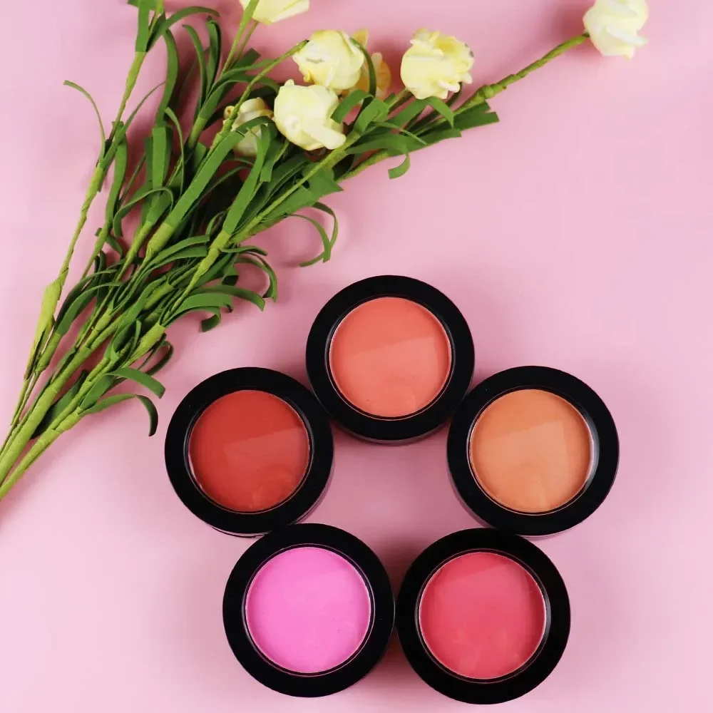 5-Color Private Label Blush Custom Bulk Single-color Blusher Pigment Pink Waterproof Light Delicate Long-lasting Cheek Makeup