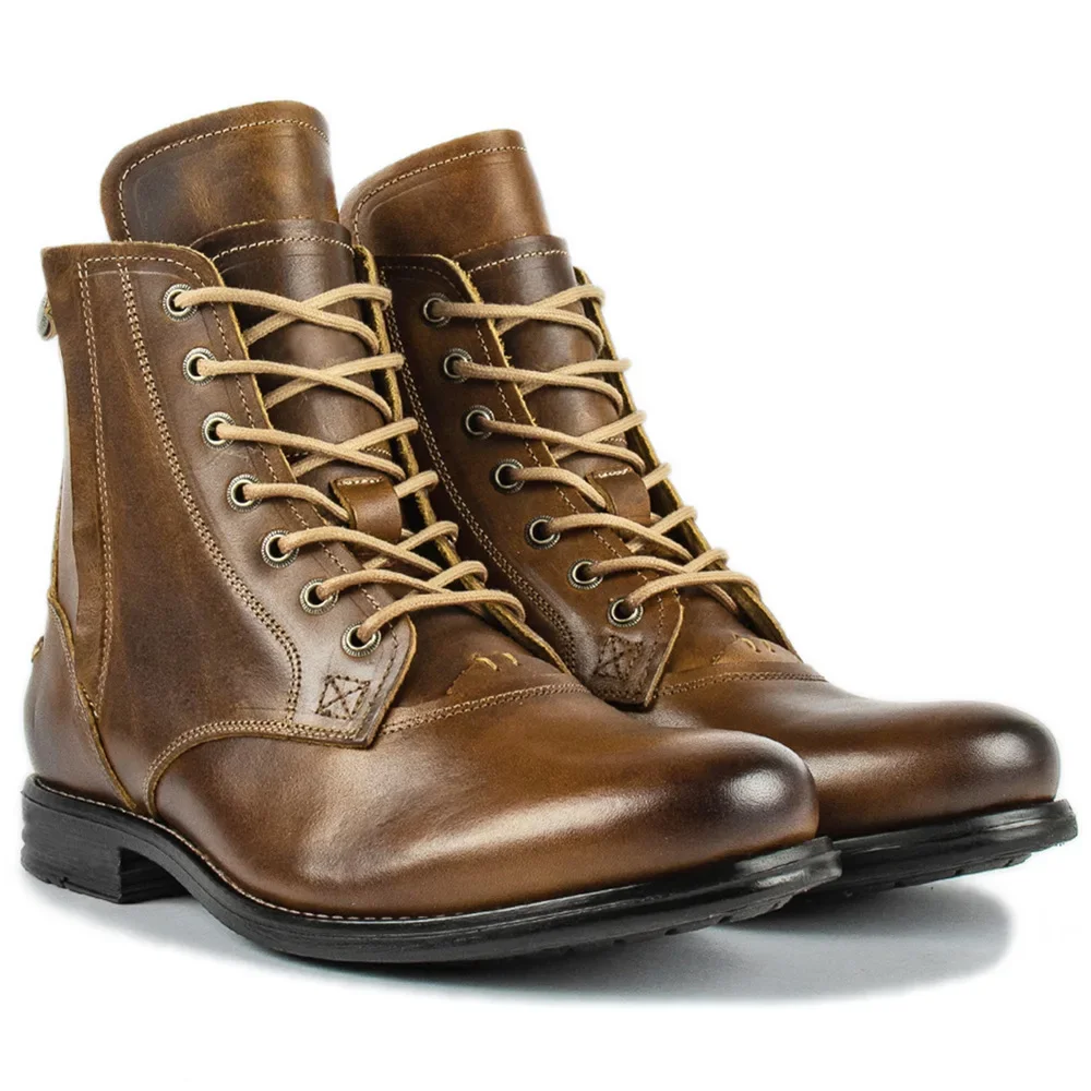 Botas de caballero con cremallera exquisita para hombre, zapatos de tacón bajo, punta redonda, hechos a mano, cuero conciso, diseño de ocio, moda, otoño