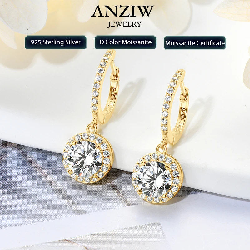 

Anziw 3.0CT D Moissanite Pendant Hoop Earrings 925 Sterling Silver Drop Earring 2.0ct 1 carat Sparkling Jewelry For Women Dangle