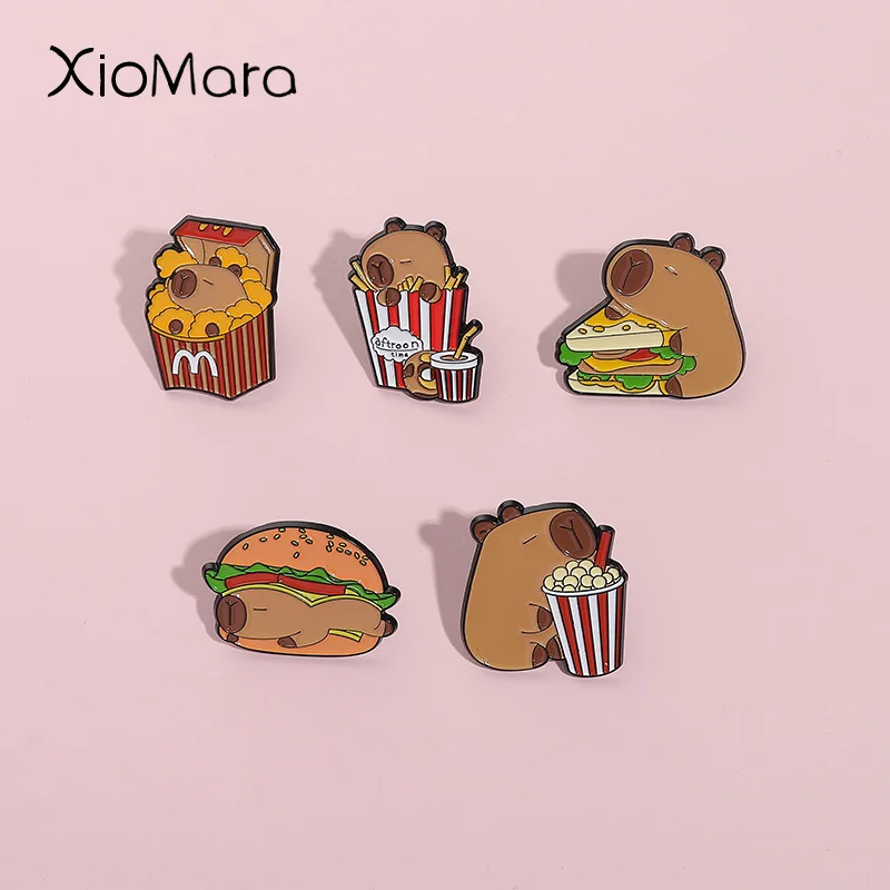 

Sandwich Burger French Fries Capybara Enamel Pins Aftroon Time Foodie Dolphin Brooch Lapel Badges Clothes Jewelry Gift For Kid