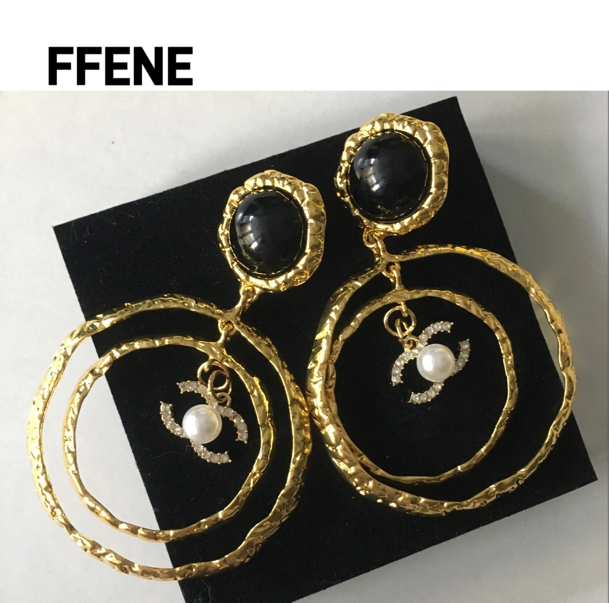 

Hot sale in Europe and America retro exaggerated luxurious double circle earrings fashionable temperament high-end feeling earri
