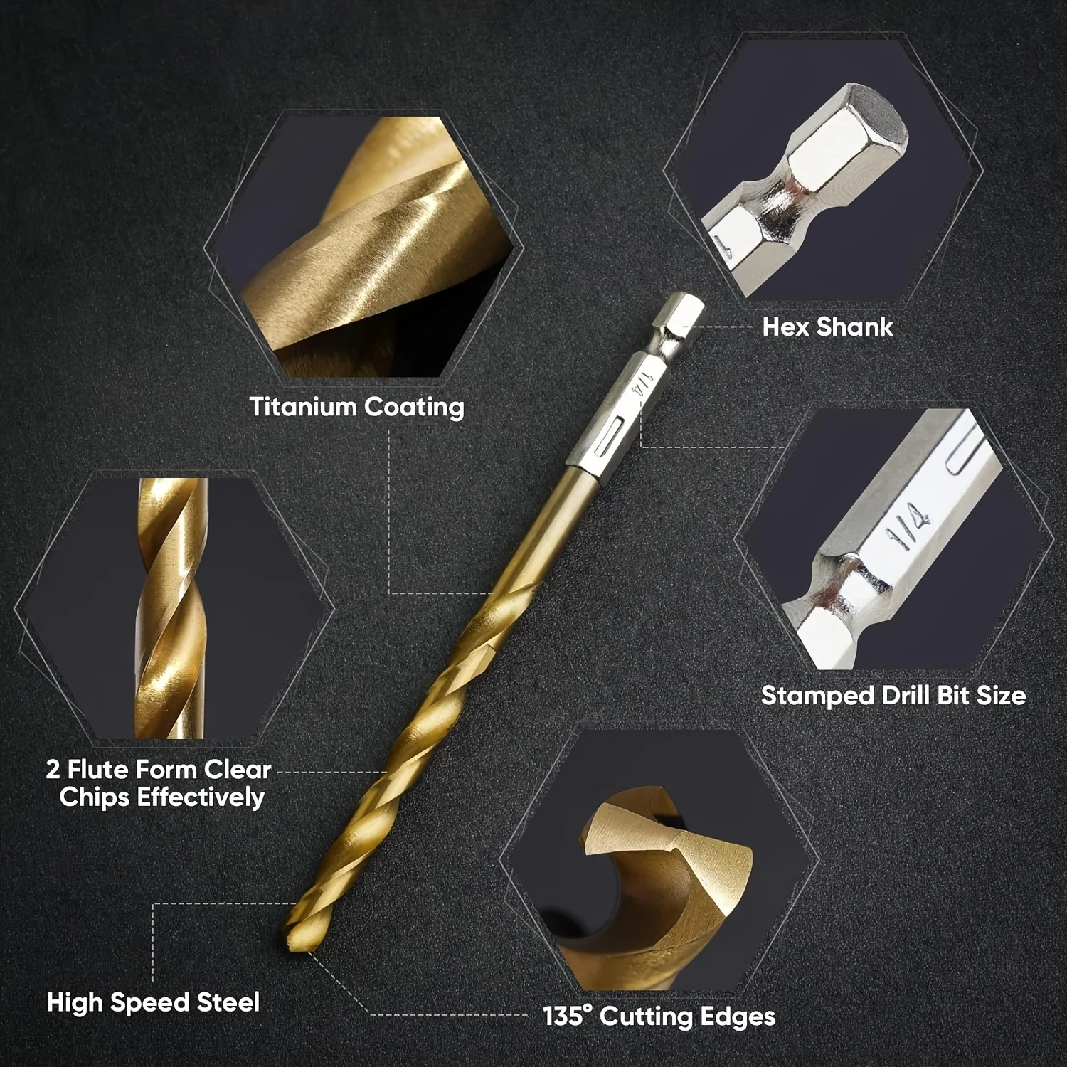 

Multi-material Drill Bit Collection, 50/100 Pcs Hex Shank Spiral Bits, Durable for Metal, Wood and Plastic Processing H0040-004