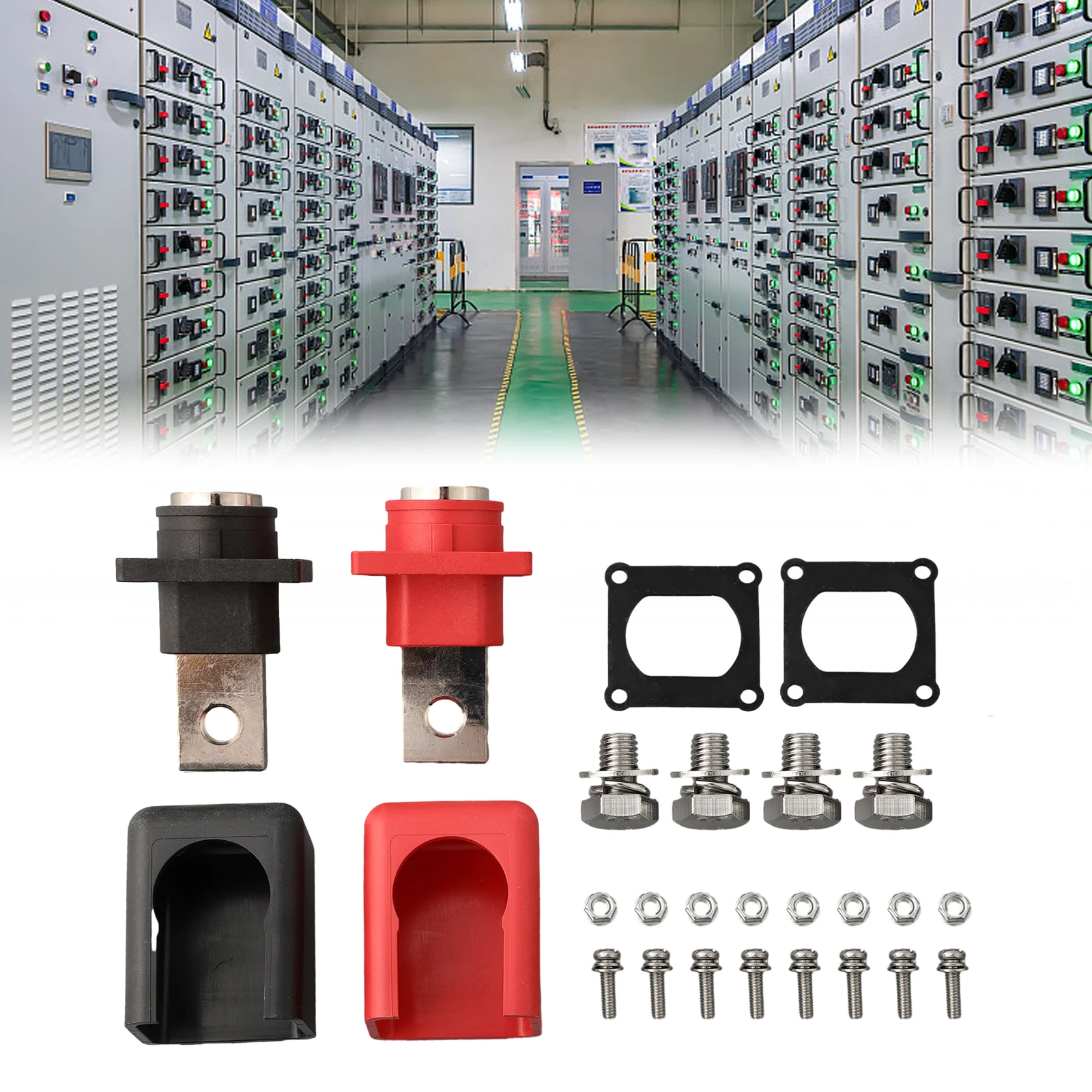 Connecteur de batterie à courant élevé à travers le mur, batterie au lithium tout en cuivre, borne de stockage d'énergie, 500A, 2 pièces