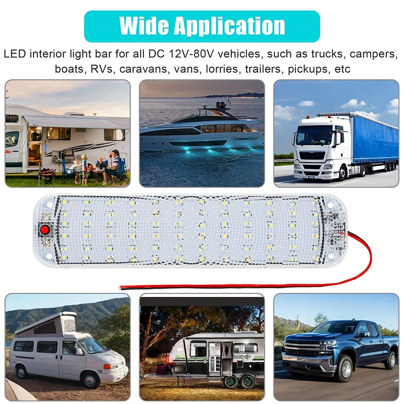 1pc 12V-80V Interni Auto Barra Luminosa A Led Tubo di Luce Bianca Con Interruttore Per Van Camion Camion RV Camper Barca Luci di Soffitto Per Auto Interni