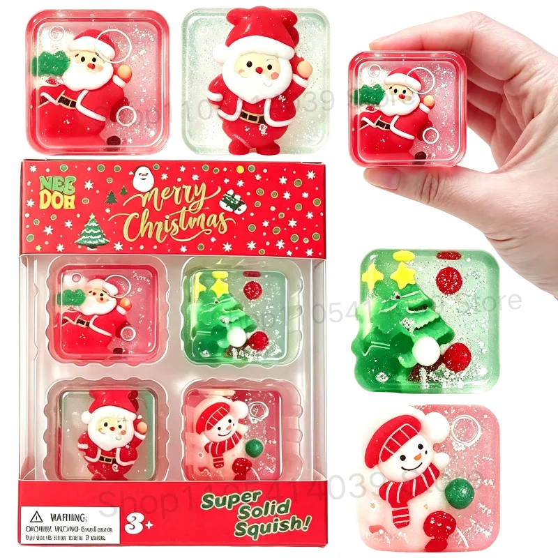 Christmas Mini 4 Pack Set Nice Cube NEEDOH Stress Relief Squishy Cube Anti-Anxiety Squeeze Object Blind Box Holiday Gifts Set