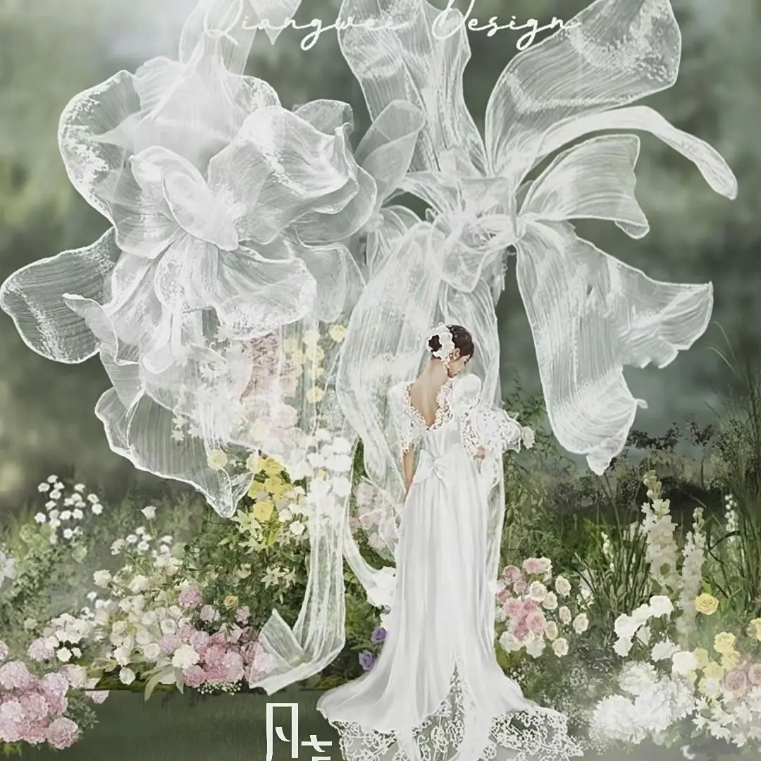 Large window installation pleated handmade lace art giant paper flower wedding background organ wedding decoration