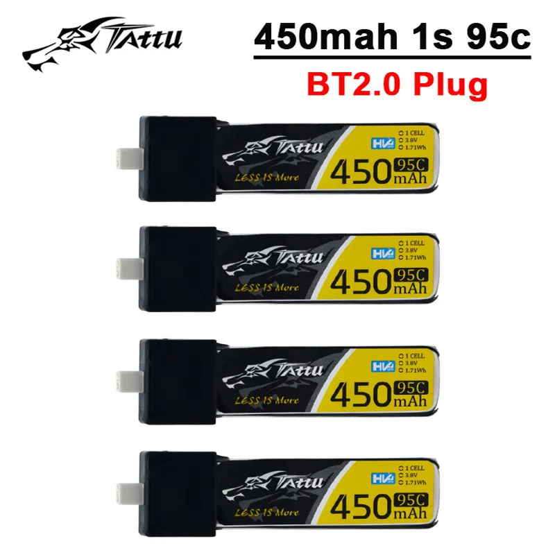 TATTU-batería LiPo 95C Original para helicóptero, cuadricóptero, FPV, piezas de Dron de carreras, 1S, 450mAh, 3,8 V, con enchufe BT2.0