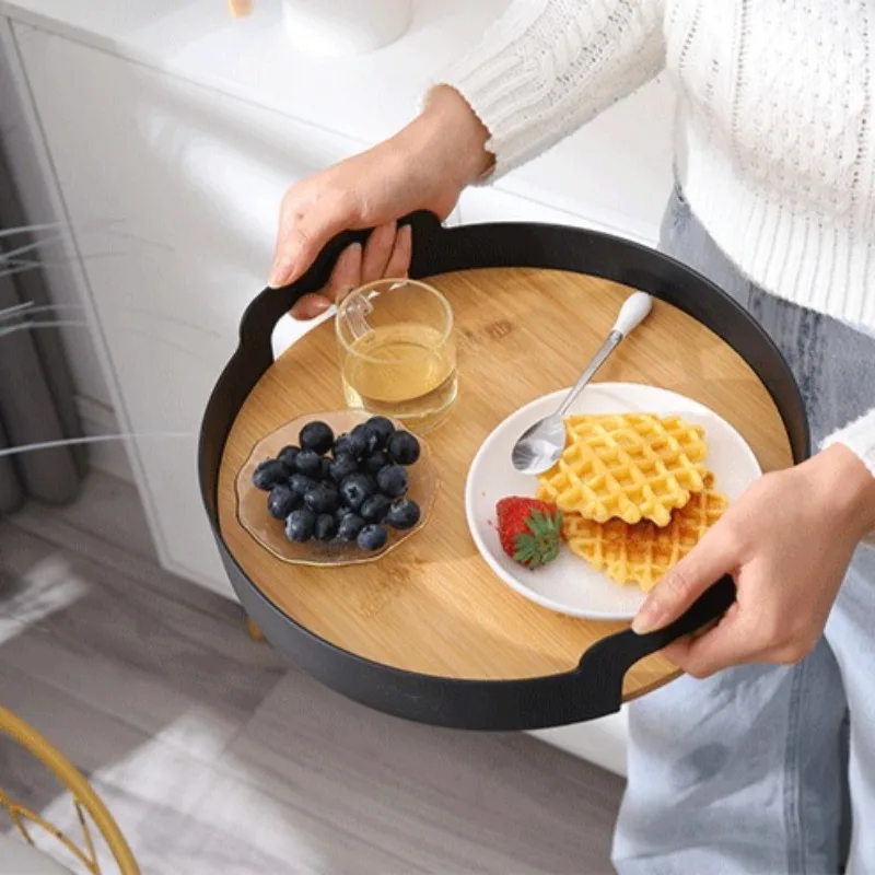 Multifunctional Wooden Storage Tray Desktop Creative Minimalist 360 °Rotating Tray Aesthetic Luxury Tea Plates Home Organizers