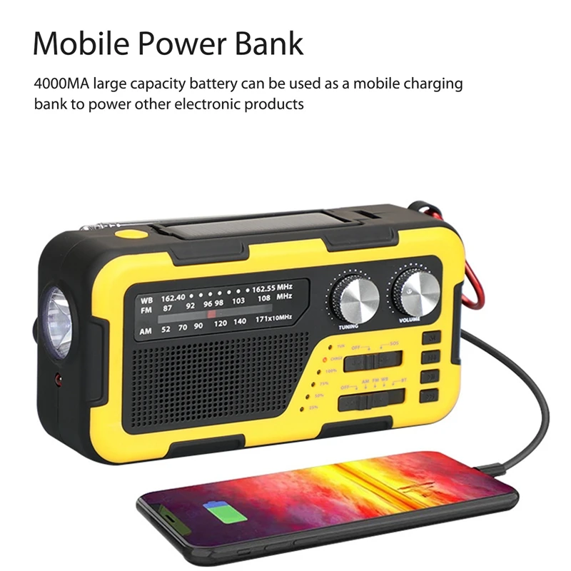 USB-Handkurbel Notfall radio Solar ladegerät Radio Kunststoff 4000mAh 3,5mm Kopfhörer anschluss für Rucksack touren im Freien