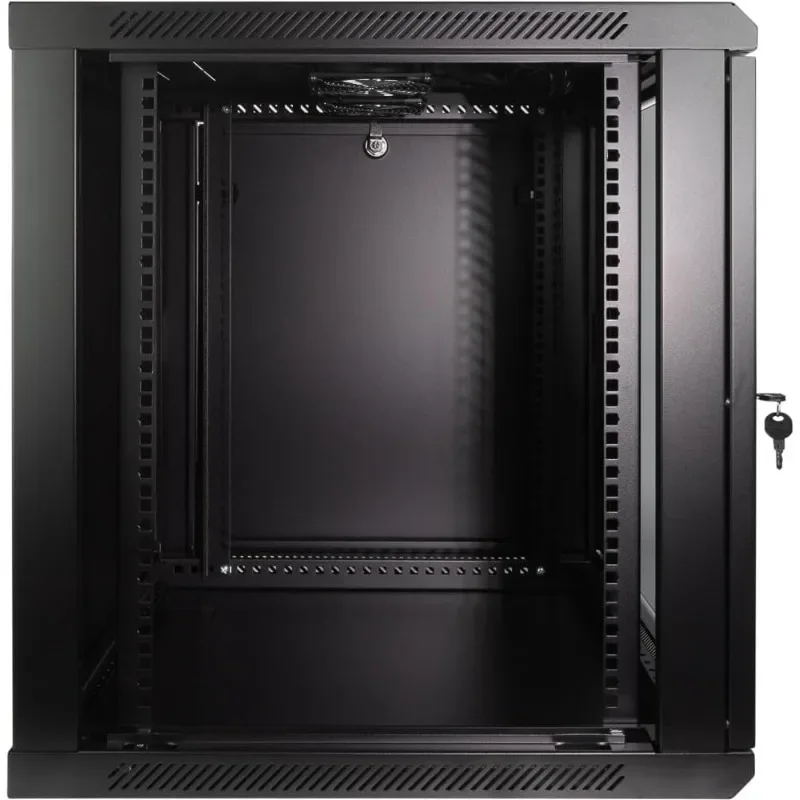 Gabinete de montagem em parede 18U Deluxe IT Rack de rede de servidor de 19 polegadas com porta de vidro com travamento 24 polegadas de profundidade preto