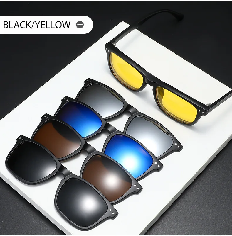 VCKA Polarisierte Magnet Myopie Sonnenbrille Frauen Clip Gläser Quadratische Optik Myopie Spektakel Männer 6 In 1 Brillen Rahmen -1,0 ~ 6,0 – Detail 10