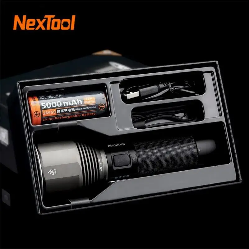 NexTool Rechargeable Flashlight 2000lm 380m 5 Modes IPX7 Waterproof LED Light Type-C Seaching Torch For Camping