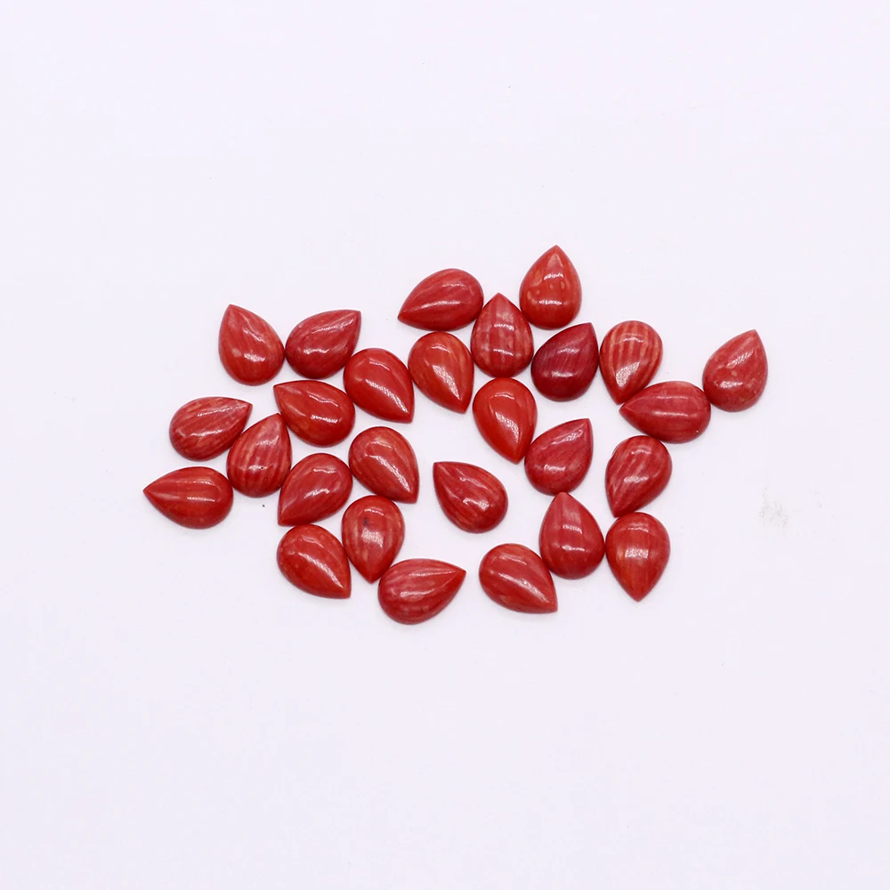 Water Drop Shape Sardine Color Coral Five Holes Ring Natural Sea Bamboo Flat Embossed Coral Beads DIY Necklace Fashion Jewelry